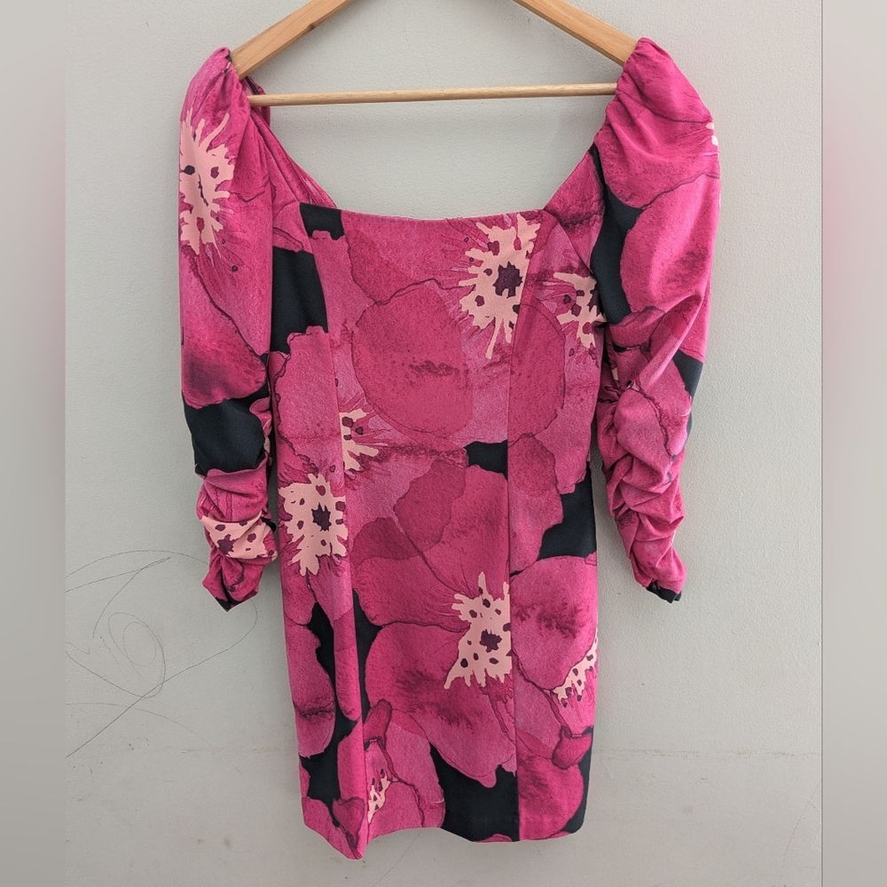 Hutch Pink Floral Mini Puff Sleeve Dress Size 2